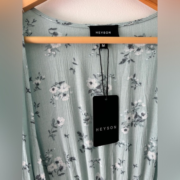 NWT HEYSON Flowy Button Front Hi Low Kimono Duster Mint Blue Floral Print Size M - Picture 6 of 10